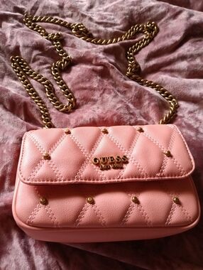 GUESS Pink Mini Triana Quilted Chain Strap Crossbody Bag